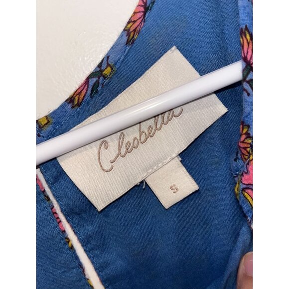 Cleobella Blue  Floral Print Mini Dress 3/4 Sleeves - Size S Boho - Picture 6 of 11
